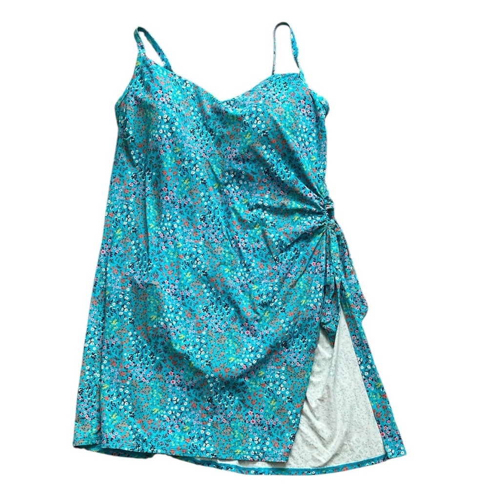 Lands' End Turquoise Floral One-Piece Swimdress